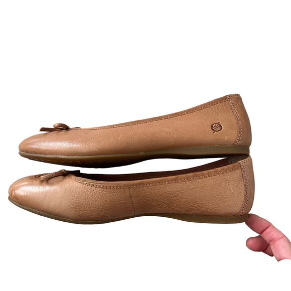 Born Tan Leather Brin Ballet Flats Bow Womens Comfort Casual Neutral 7 - Picture 8 of 9